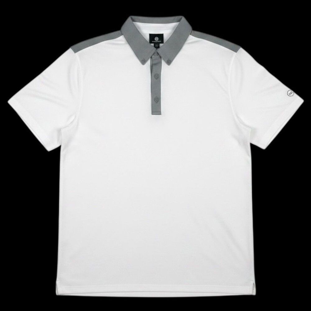 AG Adriano Goldschmied Polo Shirt Mens M White Gray Golf S/S Button Down NEW
